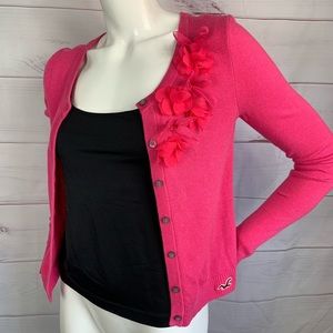 Hollister pink button down cardigan flower detail